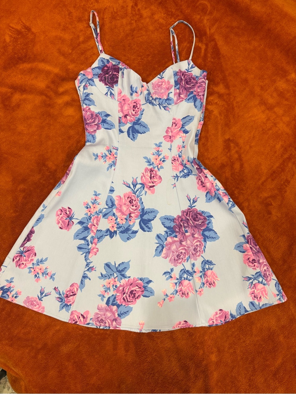 Zara Pink & Blue Floral Spaghetti-Strap Dress